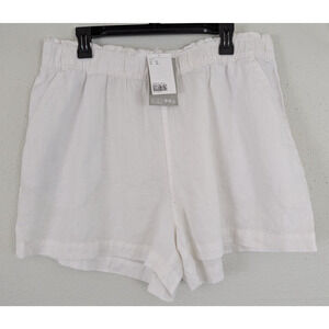New H&M sz XL 100% Linen Shorts white high rise pull on pockets 3216